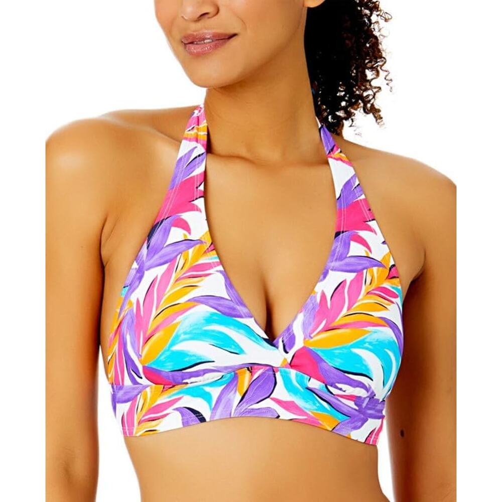 Anne Cole Women Tropical Print Marilyn Halter Beachwear Swim Bikini Top Size XS